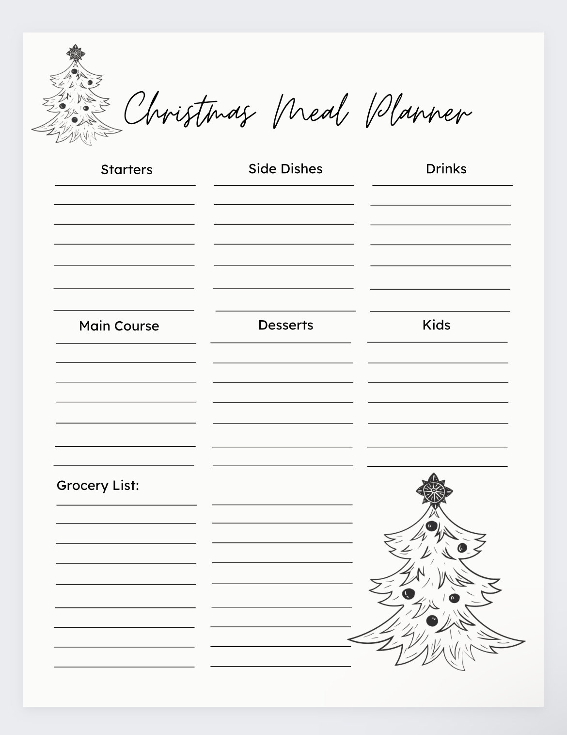 Christmas Dinner Planner Printable