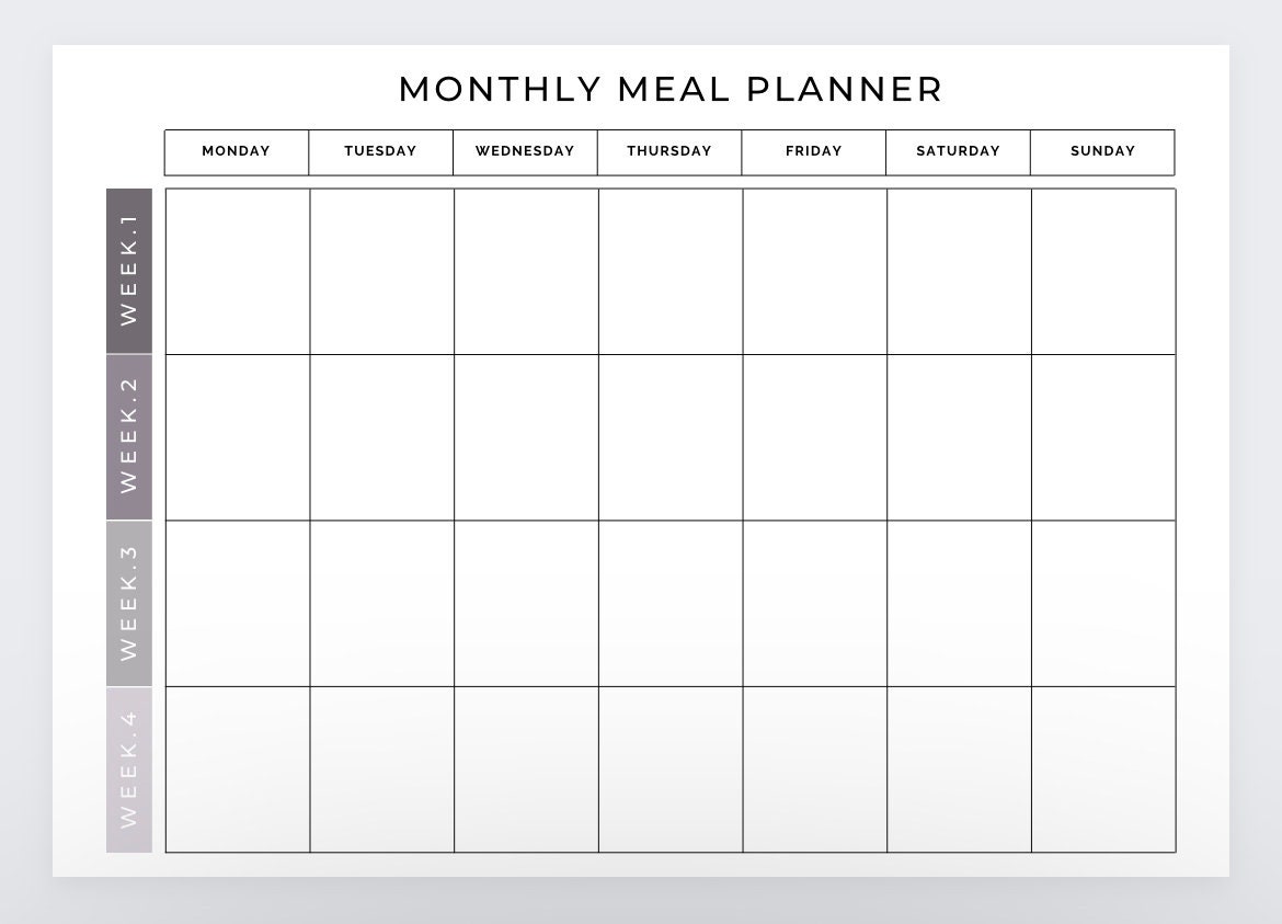 Monthly Meal Planner, Grocery List,meal Planning Template,meal Prep,menu Planner,meal Planner