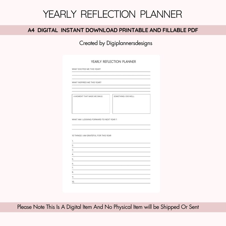Yearly Reflection Planner, Annual Review Journal, Personal Growth Tracker, Goal Reflection Planner, Self Reflection Log, Life Planning Tool image 1
