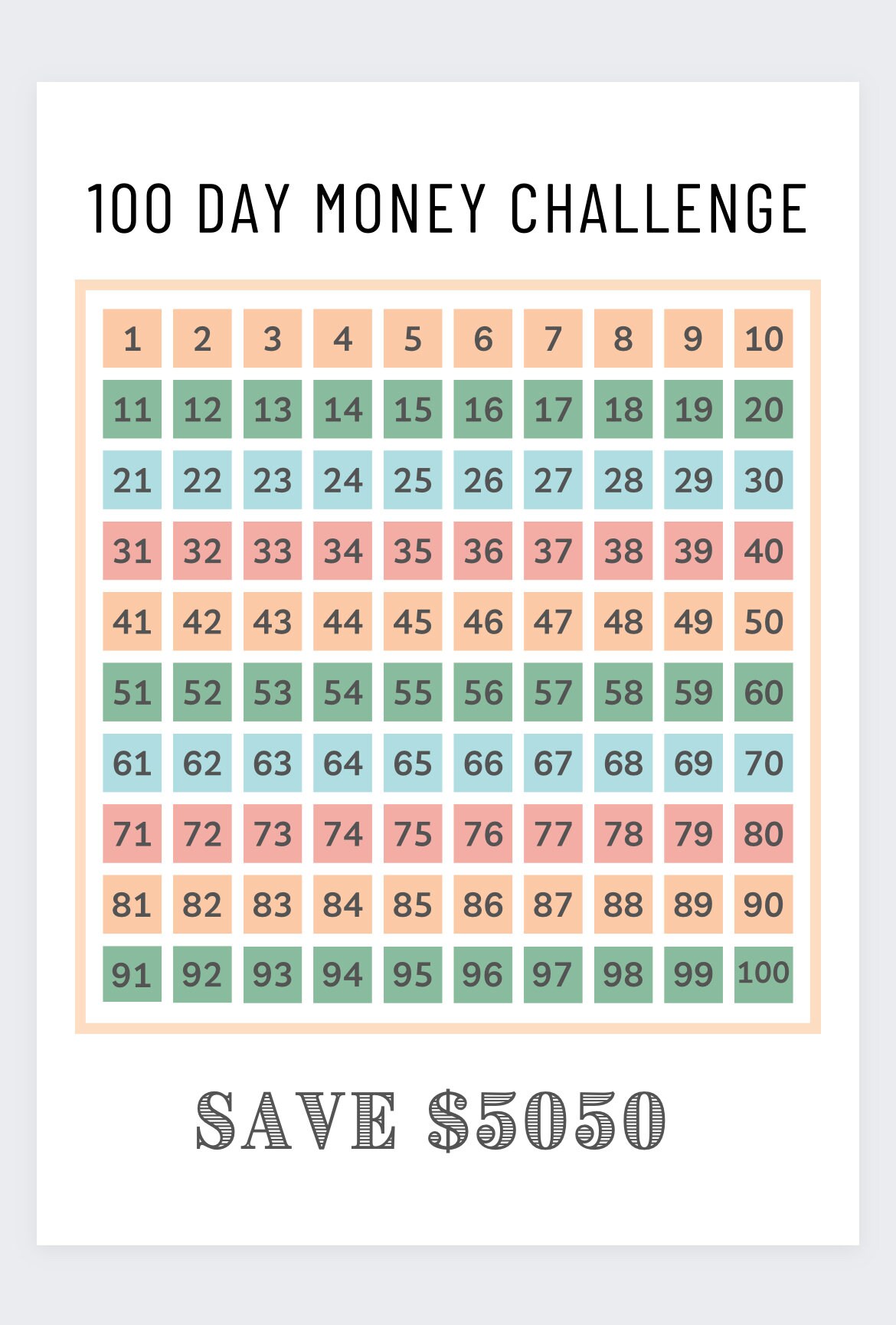 100 Day Money Challenge money Challenge savings Challenge 3 Month Challenge money Savings