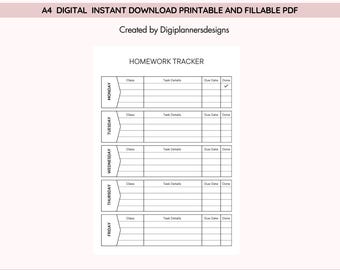 Kids Homework Tracker, Homework Planner, Student Assignment Tracker, School Study Planner, Daily Homework Log, Learning Organizer, Kids Logs