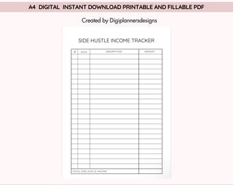 Side Hustle Income Tracker,Small Business Profit Tracker, Expense Log, Revenue & Budget Planner, Self Employed Finance Tool, Side Hustle