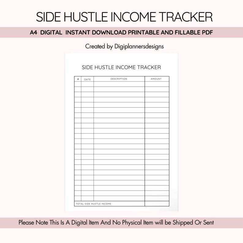Side Hustle Income Tracker,small Business Profit Tracker, Expense Log ...
