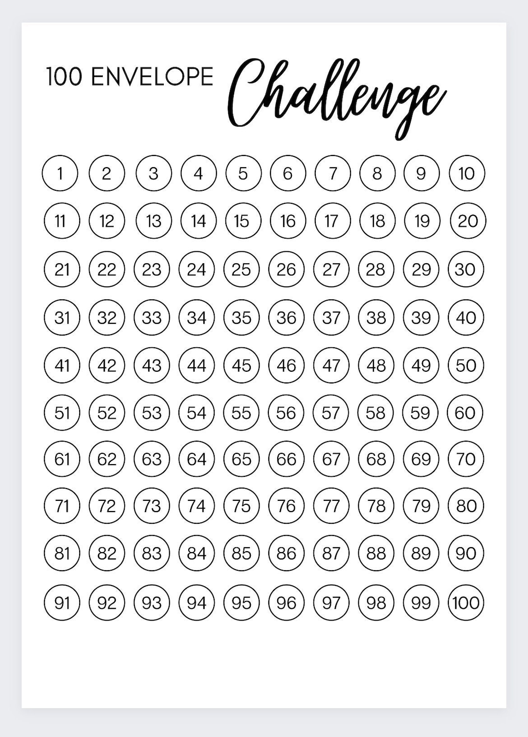 100 Envelope Money Challenge,money Saving Challenge Printable