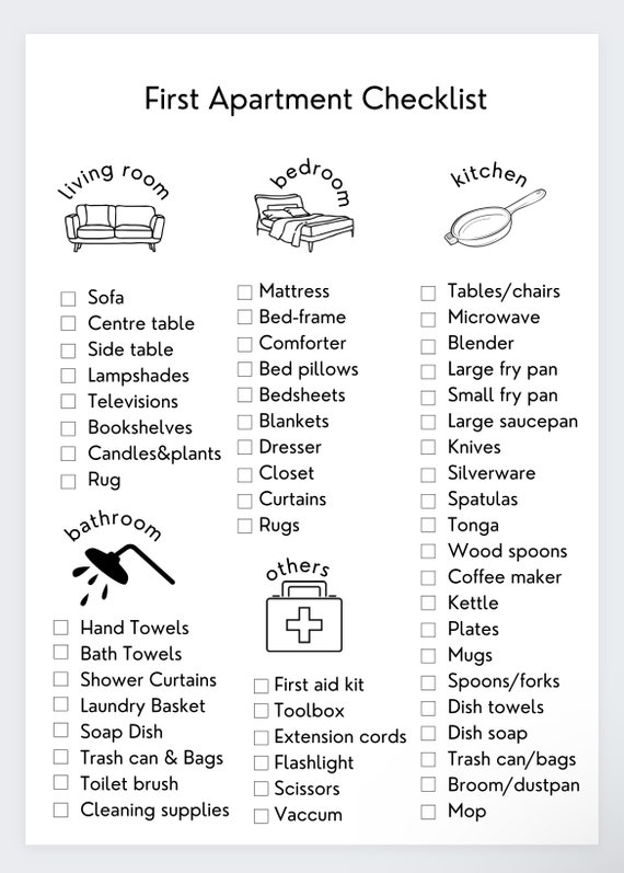 New Home Checklist,new Home Essentials,first Apartment List, Room by Room  Furnishings,moving Planner,new Home to List,new Home Checklist 