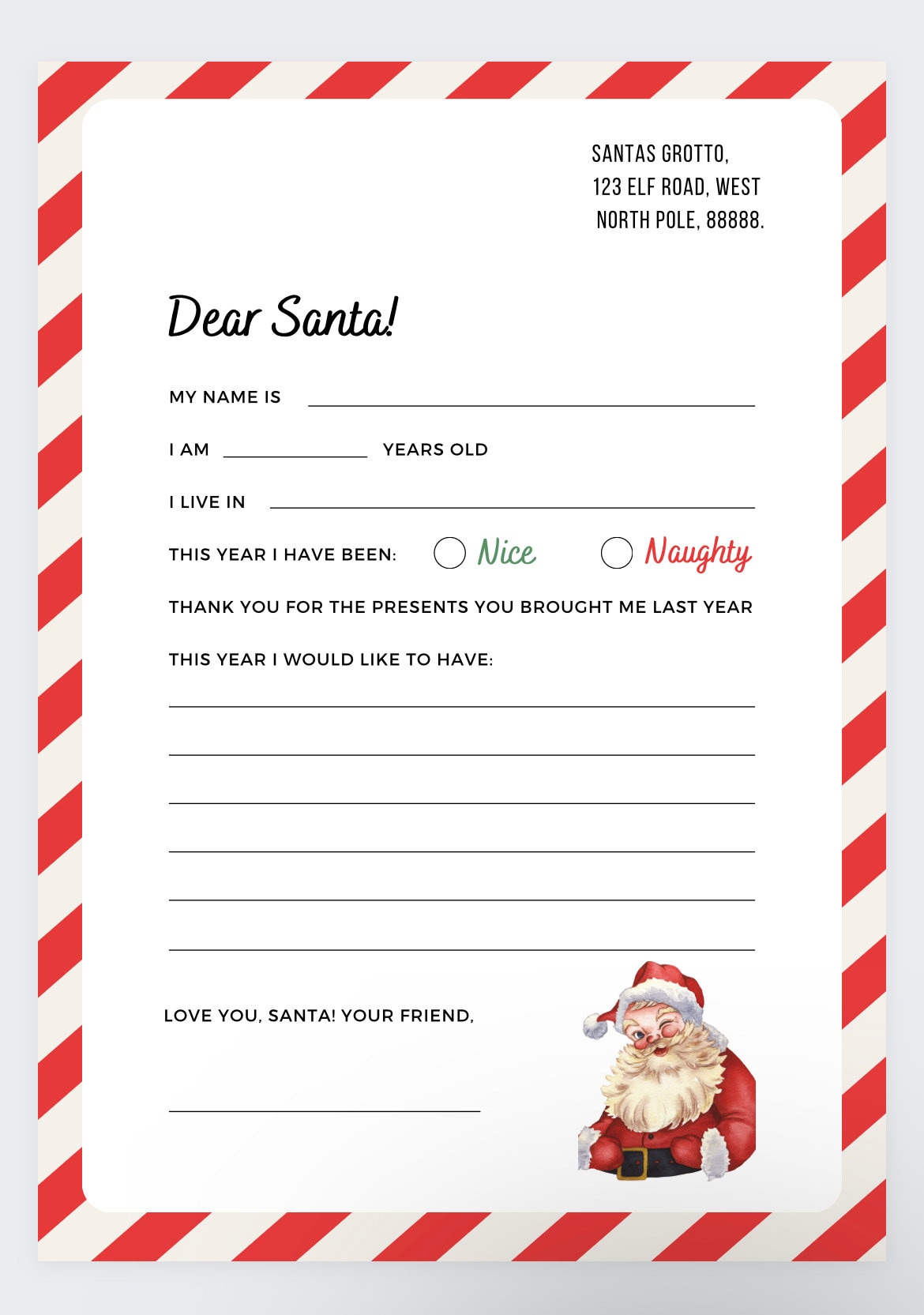 Kids Christmas Letter to Santa: Wish List Printable - Etsy