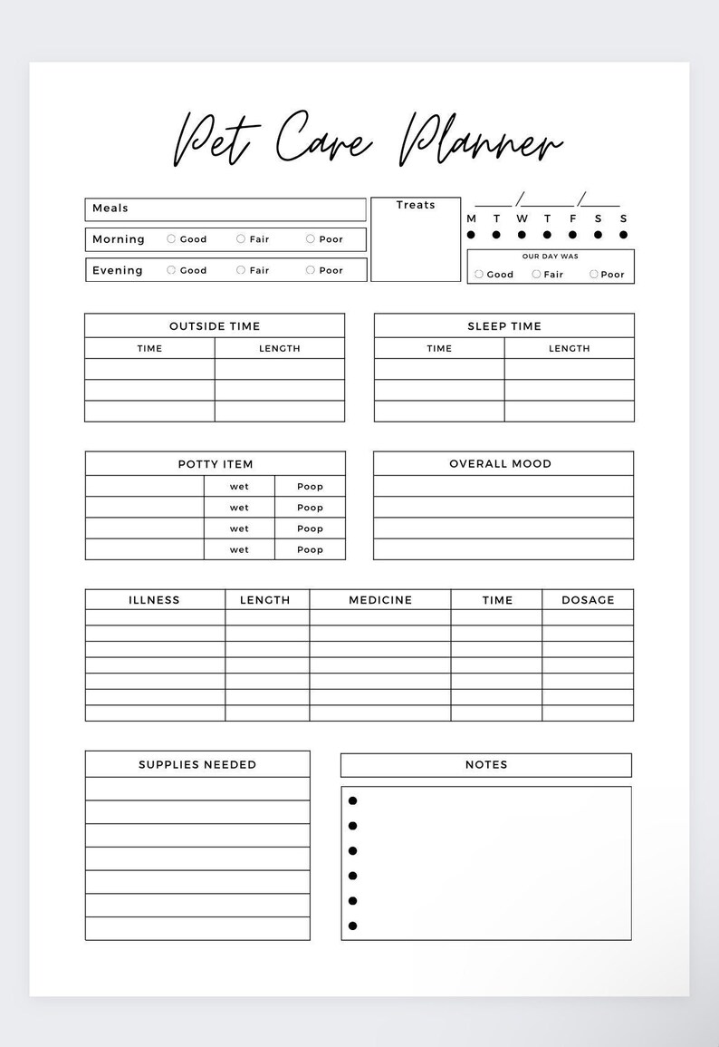 Pet Planner,pet Care Planner, Printable Pet Planner Bundle, Pet Care ...