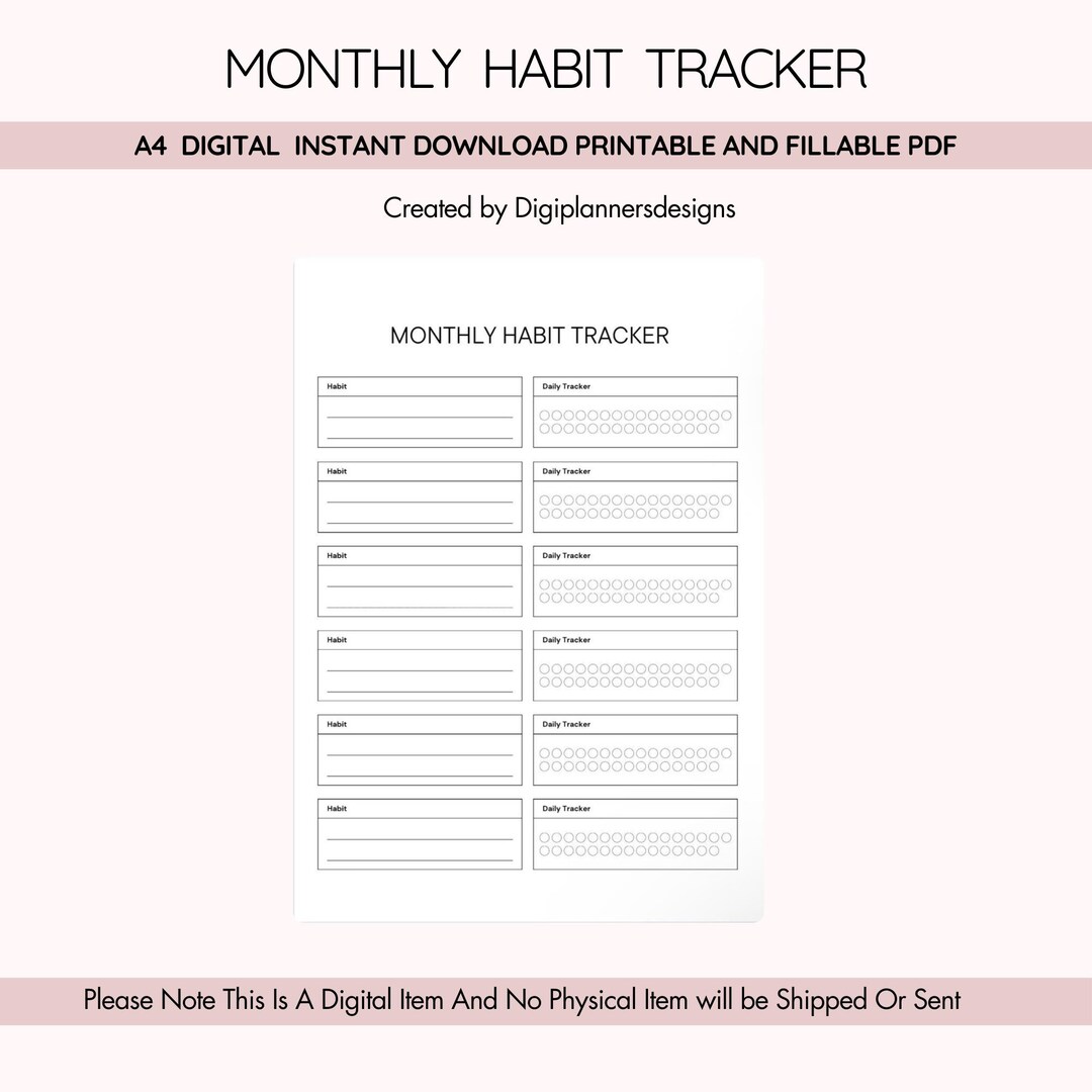 Monthly Habit Tracker Printable, Digital Habit Tracker, Goal Planner ...