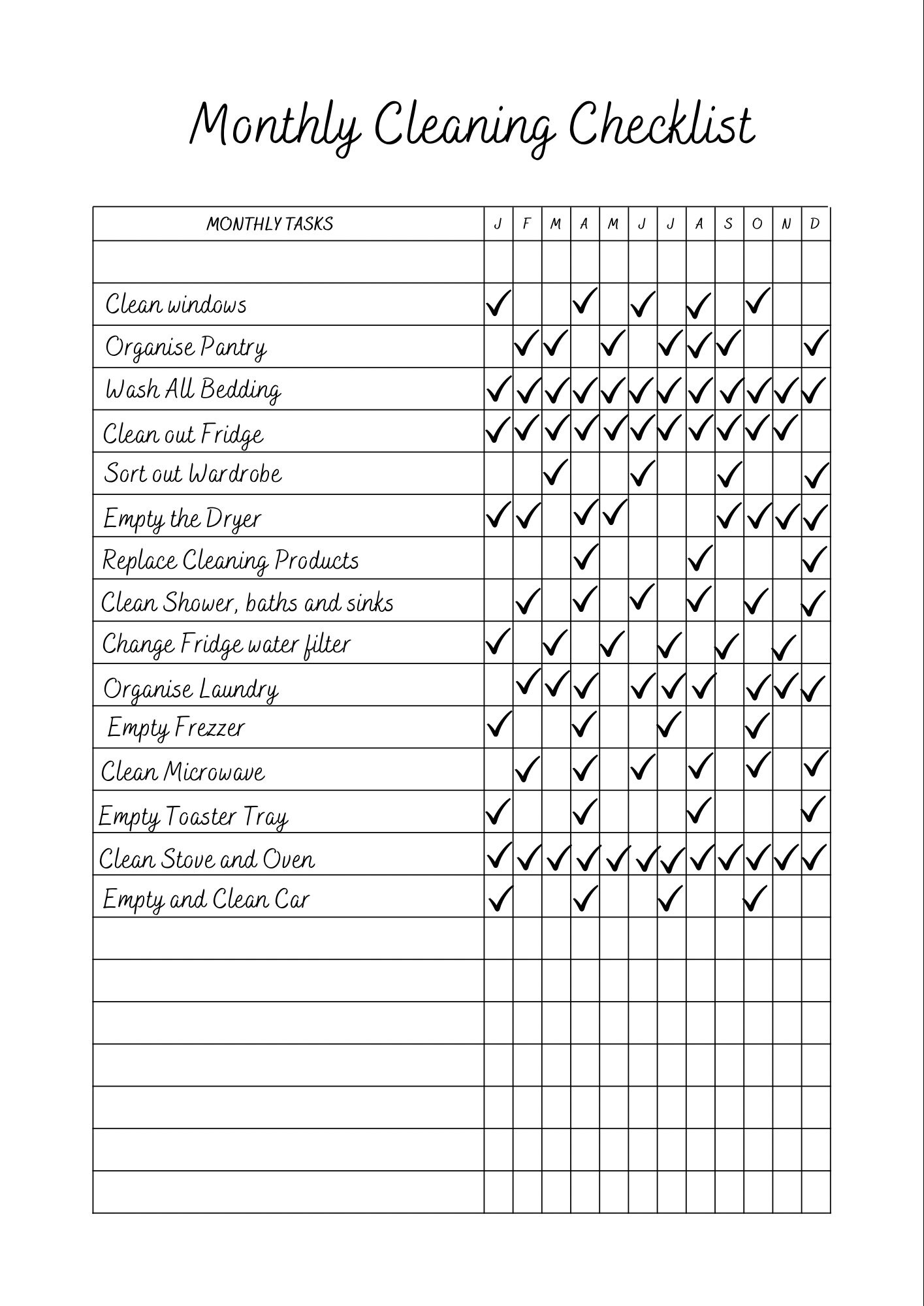 Monthly Cleaning Checklist,cleaning,housekeeping Cleaning List,house