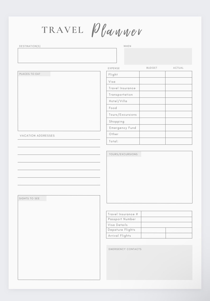 Travel Planner Travel Journal Vacation Planneritinerary Etsy