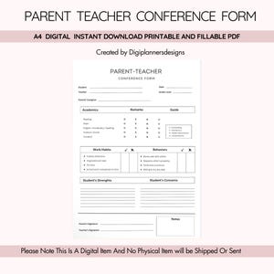 Parent Teacher Conference Form,Student Progress Sheet,Teacher Planner,Meeting Notes,Classroom Organizer,Academic Record Sheet,Conference Log