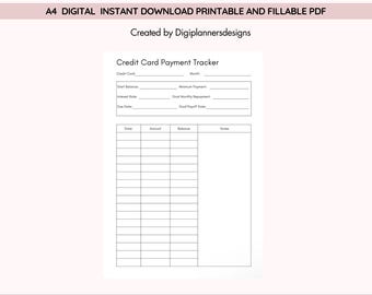 Credit Card Payment Tracker, Credit Card Log, Debt Payoff Tracker, Monthly Payment Planner, Balance Tracker, Personal Finance Planner