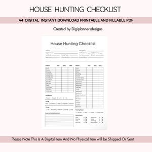House Hunting Checklist, Home Buying Planner, Real Estate Search Guide, New Home Checklist, Buyer Organization Sheet, Moving Prep Log