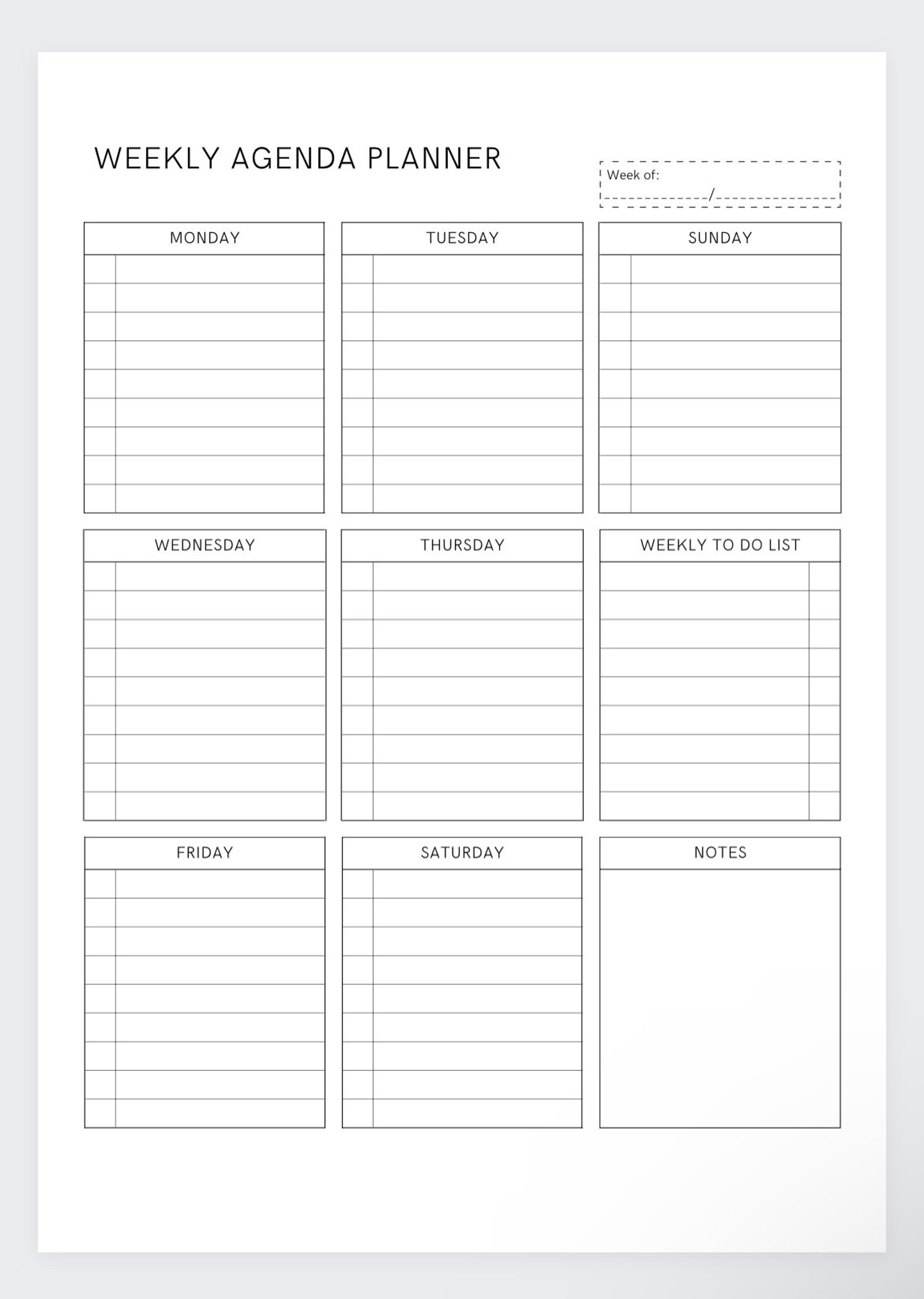 Weekly Agenda Planner,weekly Organizer,weekly Timeblocking,weekly ...