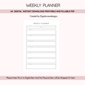 Weekly Planner Monday to Friday Printable, Work & Personal Organizer, Productivity planner, Digital Planner ,Goal and Task Tracker PDF