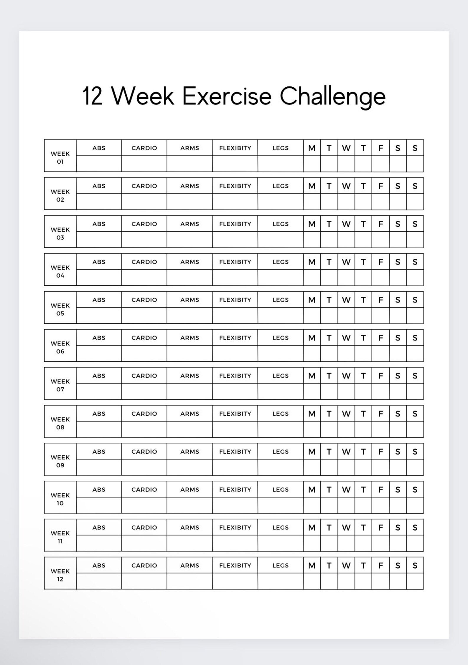 12 Week Exercise Challenge workout Tracker fitness Log workbook Log 12 week exercise challenge workout tracker fitness log workbook log
