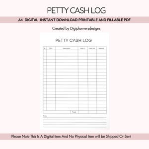 Petty Cash Log,Petty Cash Template,Petty Cash Tracker,Petty Cash Planner,Cash Flow Sheet,Cashflow Planner, Cash Sheet,Money Planner,Cash Log