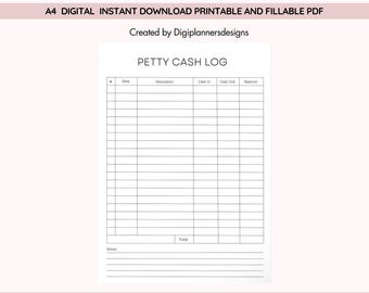 Petty Cash Log,Petty Cash Template,Petty Cash Tracker,Petty Cash Planner,Cash Flow Sheet,Cashflow Planner, Cash Sheet,Money Planner,Cash Log