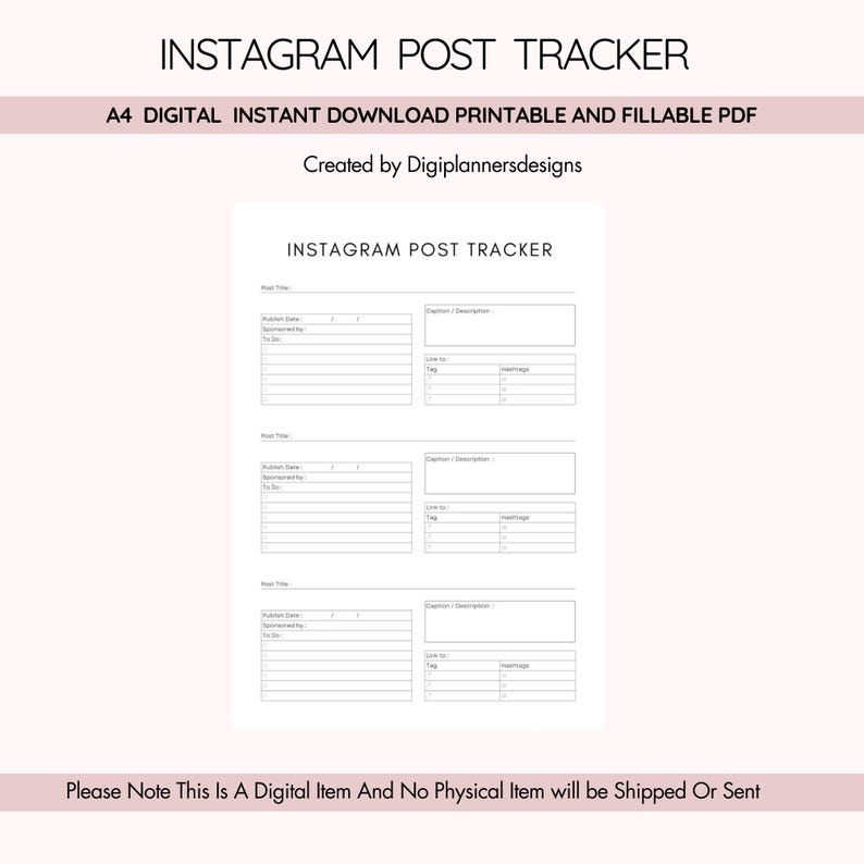 Instagram Post Tracker,instagram Post Tracker Printable PDF, Social ...