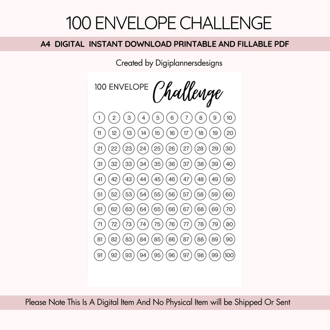 100 Envelope Money Challenge,money Saving Challenge Printable