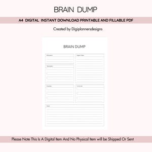 Brain Dump Planer, Brain Dump Planer, ADHS Planer, Produktivitätsplaner, tägliche Organizer, Aufgabenliste, Ideentracker, Fokusplaner,