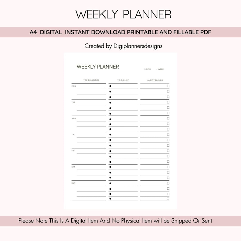 Organiser Weekly Rss Weekly Planner, Weekly Organizer, Weekly Agenda, Productivity Planner ...