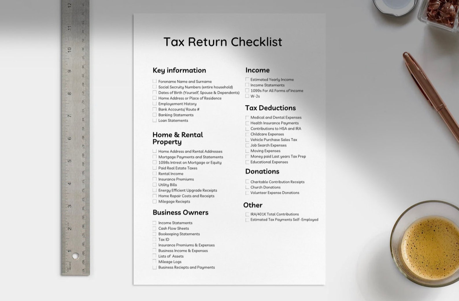 Tax Return Checklist,tax Prep,tax Deductions,tax Prep Checklist,tax Log