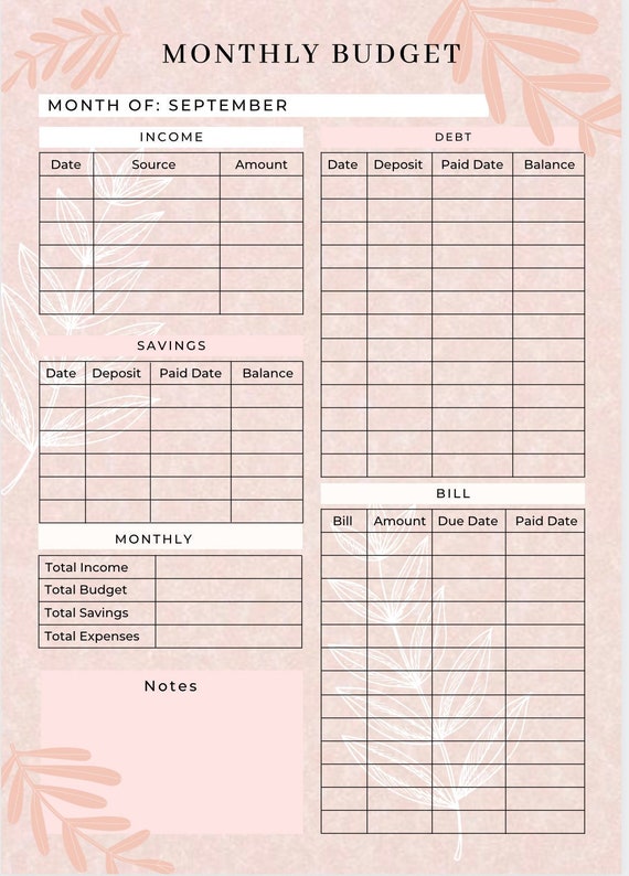 12 Month Pink Monthly Budget Planner, Financial Journal,monthly Budget  Sheet, Paycheck Budget,biweekly Budget,finance Binder,budget Planning 