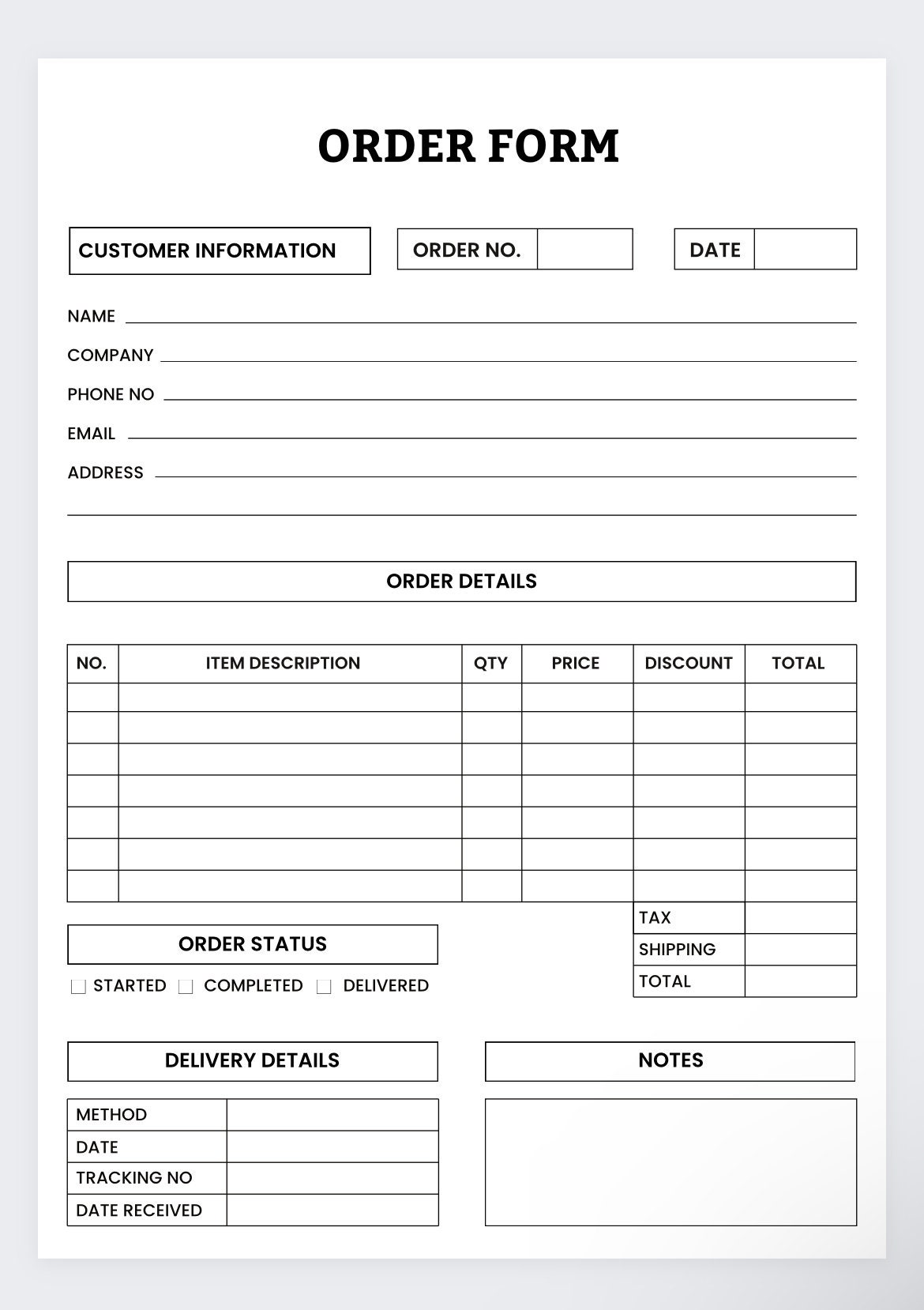 Order Form,tumbler Order Forms,small Business Planner,etsy Order Form ...