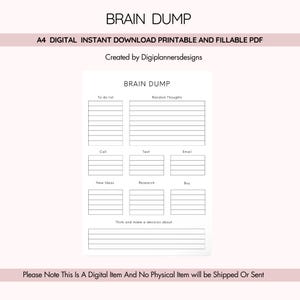 Brain Dump,Thought Organizer, ADHD brain dump, Thought tracker, Organization planner,Analysis Paralysis planner,Thought journal