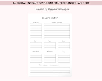 Brain Dump,Thought Organizer, ADHD brain dump, Thought tracker, Organization planner,Analysis Paralysis planner,Thought journal
