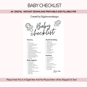 Lista de verificación para bebés, Lista de verificación para baby shower, Lista de verificación para el registro del bebé, Elementos esenciales para recién nacidos, Lista de verificación para el recién nacido, Lista de verificación para el embarazo, Lista de verificación para la habitación del bebé