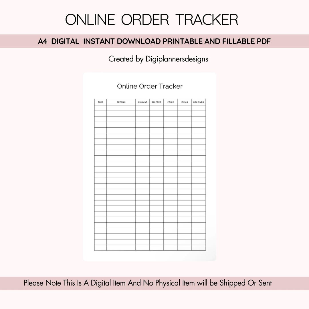 Order Sheet Background Online Order Tracker Printable PDF, Purchase Tracking Log,small ...
