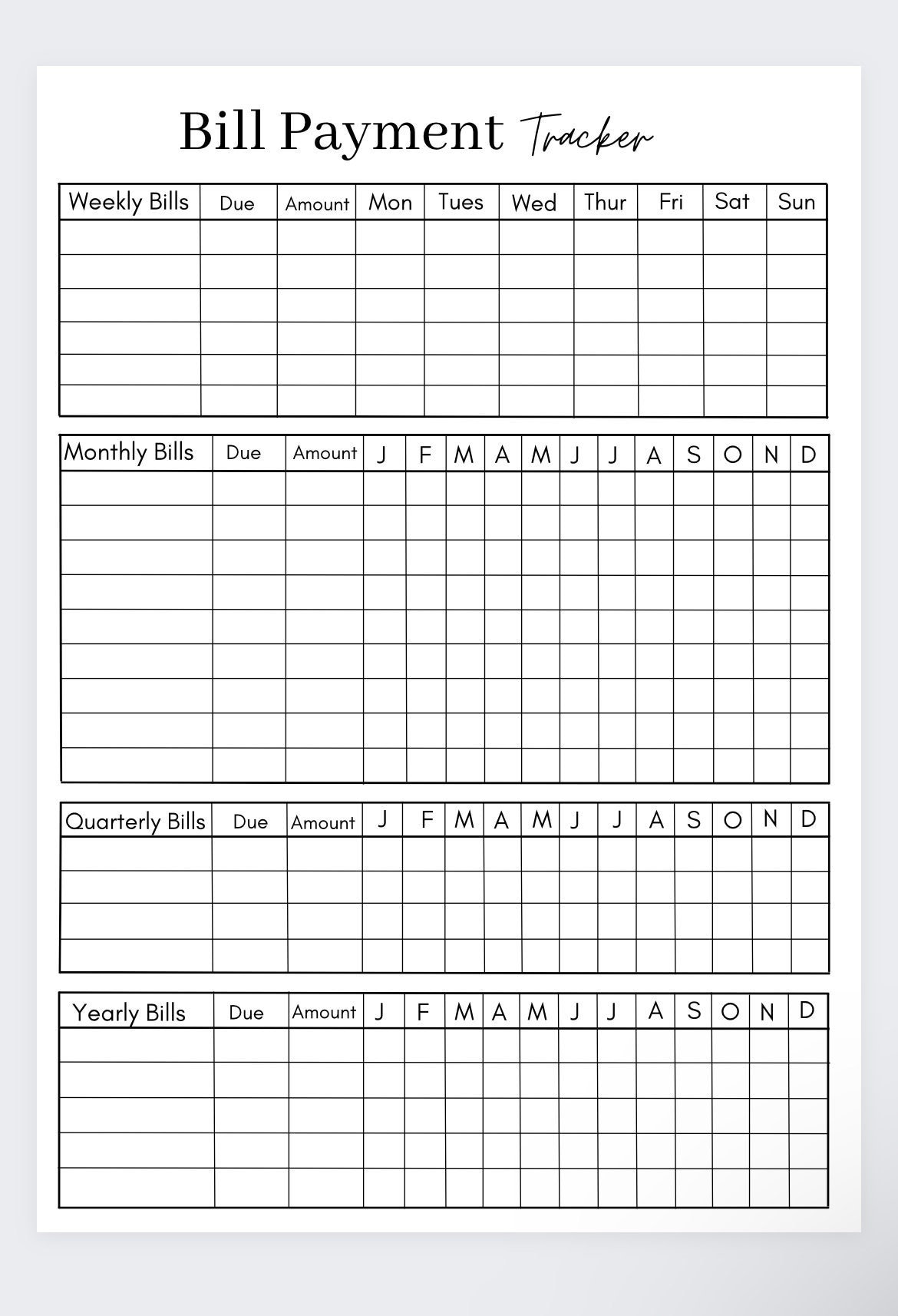 Bills Checklistbill Payment Trackerbill Trackerbill Payment Etsy