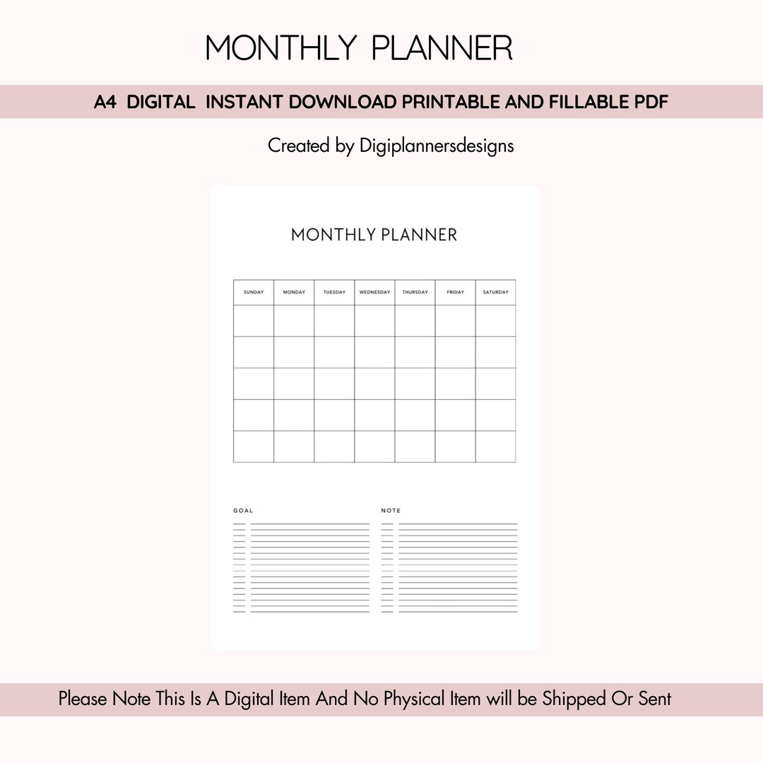 Monthly Planner Grid, Monthly Calendar Planner, Monthly Organizer ...