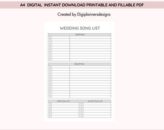 Grijze lijst met bruiloftsnummers afdrukbaar, receptienummers, ceremoniemuziek, dj-afspeellijst, eerste dans, bruidsmuziek, pdf bruiloftplanning, huwelijkslied