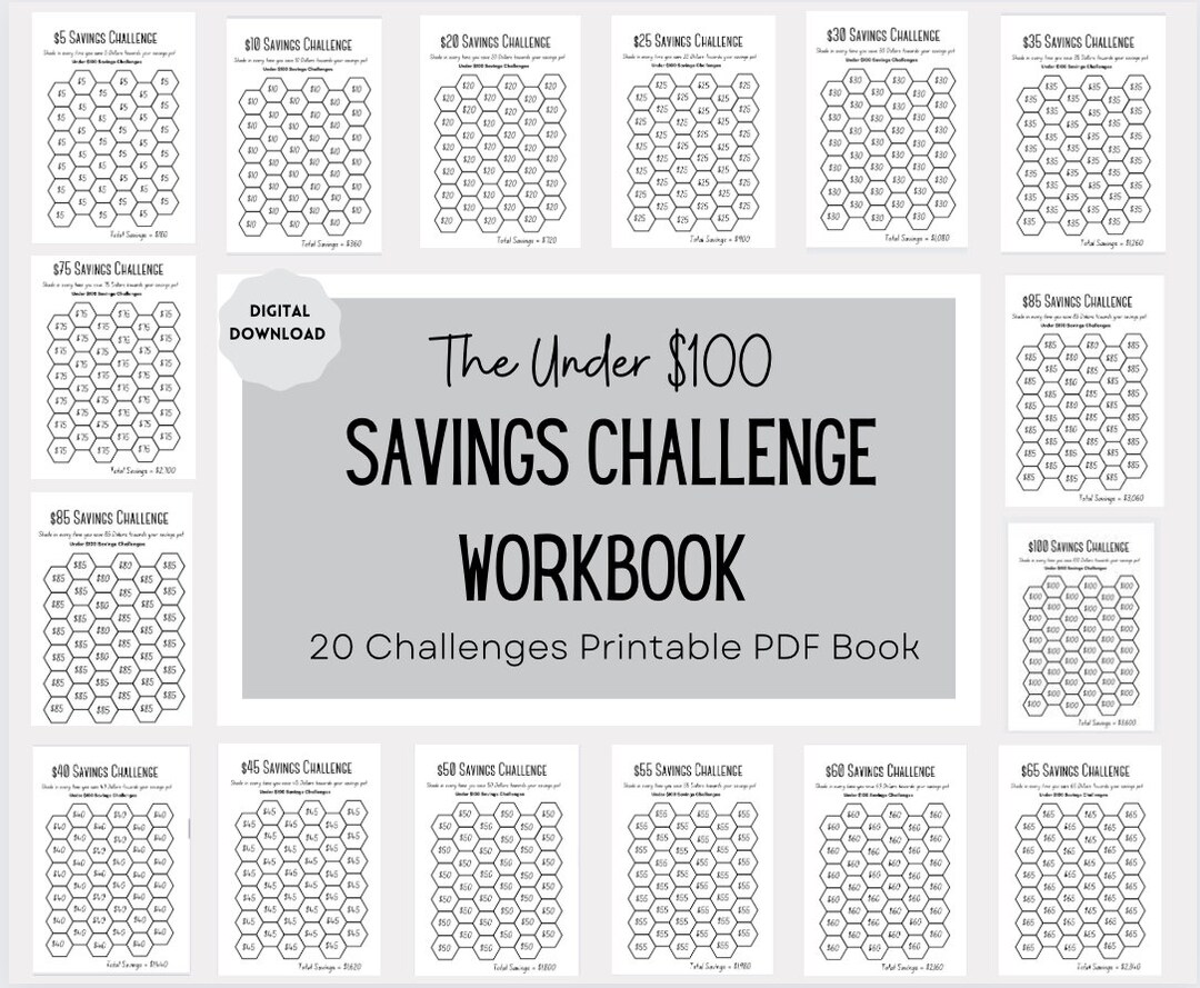 The Under 100 Dollar Workbook,savings Challenge Book,monthly Savings