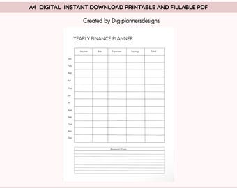 Yearly Finance Planner, Annual Budget Planner, Money Management Planner, Savings Tracker, Expense Tracker, Financial Planning Workbook