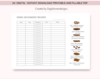 Rastreador de evacuaciones intestinales, Rastreador de SII, Registro de salud digestiva, Tabla de heces, Registro diario de baño, Salud intestinal, Planificador de evacuaciones intestinales, Rastreador de deposiciones