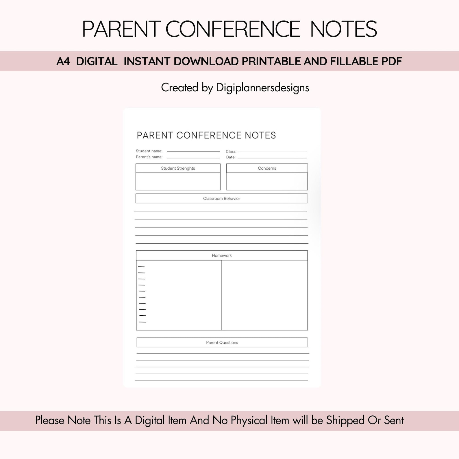 Parent Teacher Conference Form,student Progress,teacher Planner,meeting ...