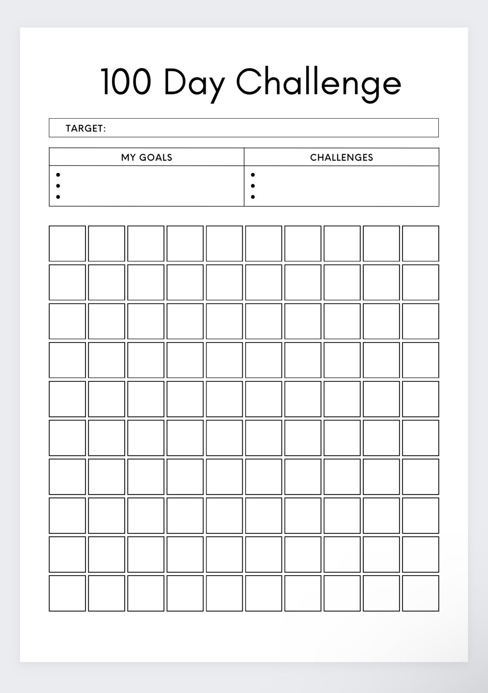 100 Day Challenge Tracker, 100 Day Habit Tracker,daily Challenge ...