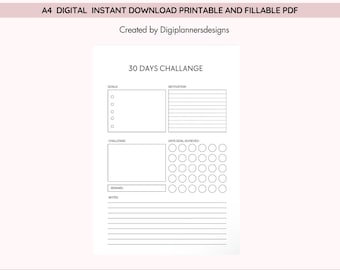 30 Day Challenge Tracker,30 Day Habit Tracker,Daily Challenge Planner,Motivation Log, Goal Tracker,Self Improvement Planner, Progress Log