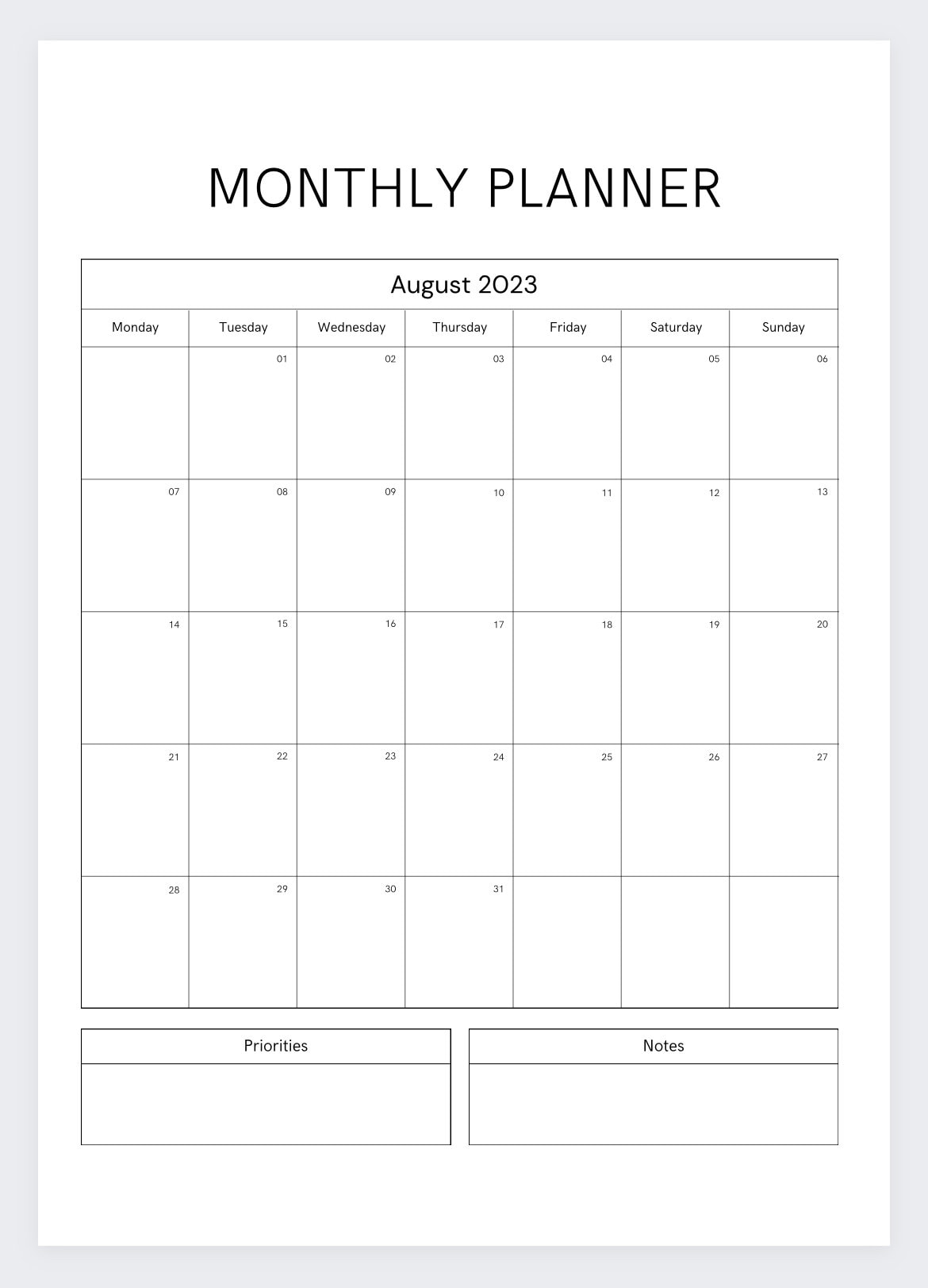 Monthly Planner,monthly Calendar 2023, Monthly Planner