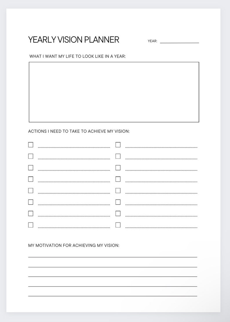 Yearly Vision Planner,yearly Goals,yearly Planner,dream Planner ...