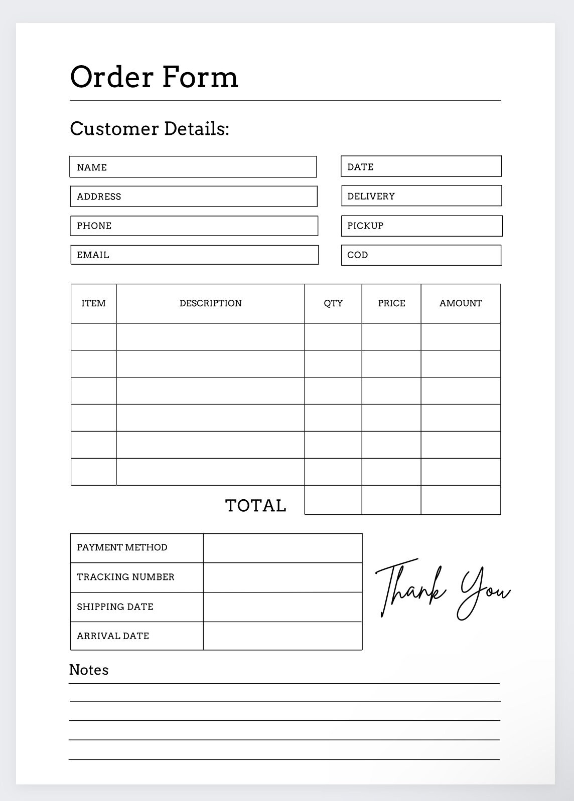 Professional Order Form,small Business Tracker,order Form Log,order ...