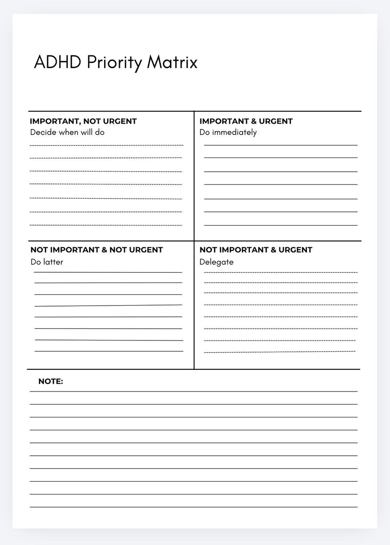 Performance Priority Paper.pdf ADHD Priority Matrix,prioritization Planner,urgent Important Matrix ...