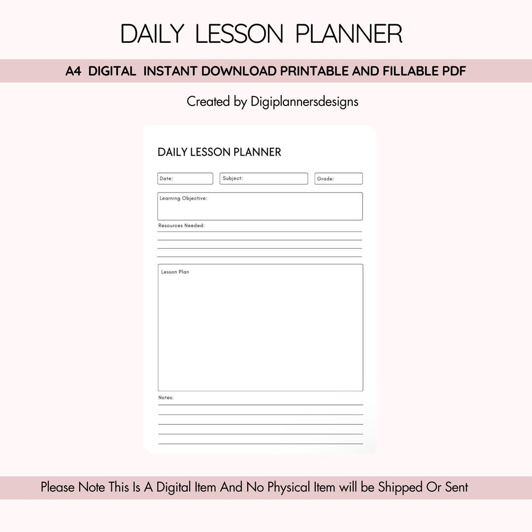 Daily Lesson Plan Printable PDF, Teacher Planning Sheet, Classroom ...
