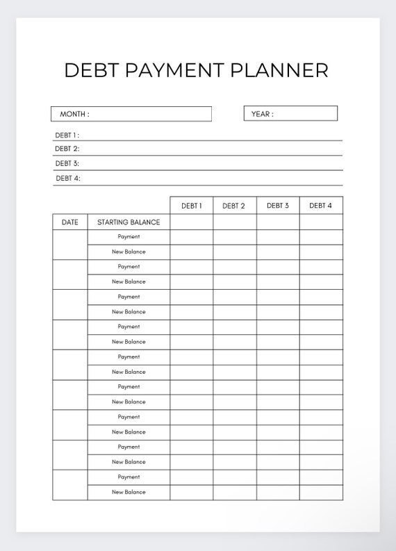 Debt Payment Planner Printable,debt Planner,debt Snowball