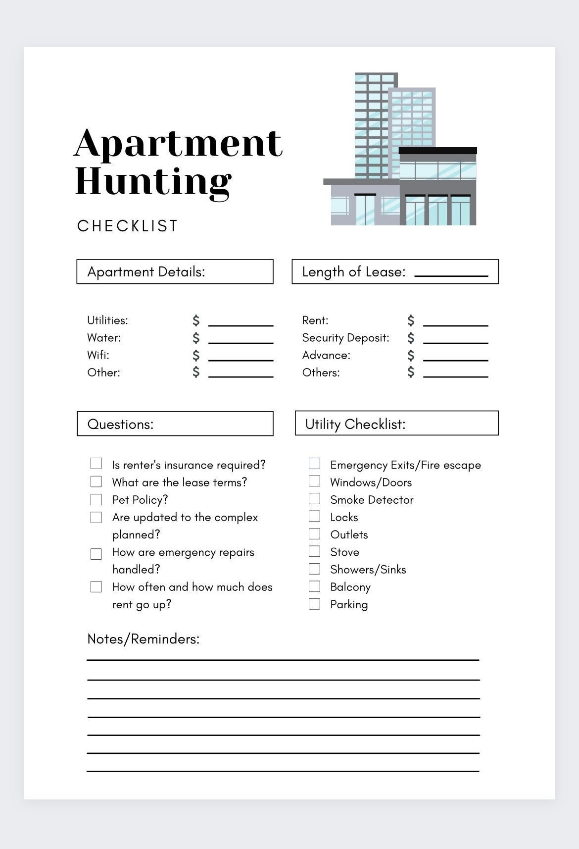 Apartment Hunting Checklist: New Home Essentials (Moving Planner)