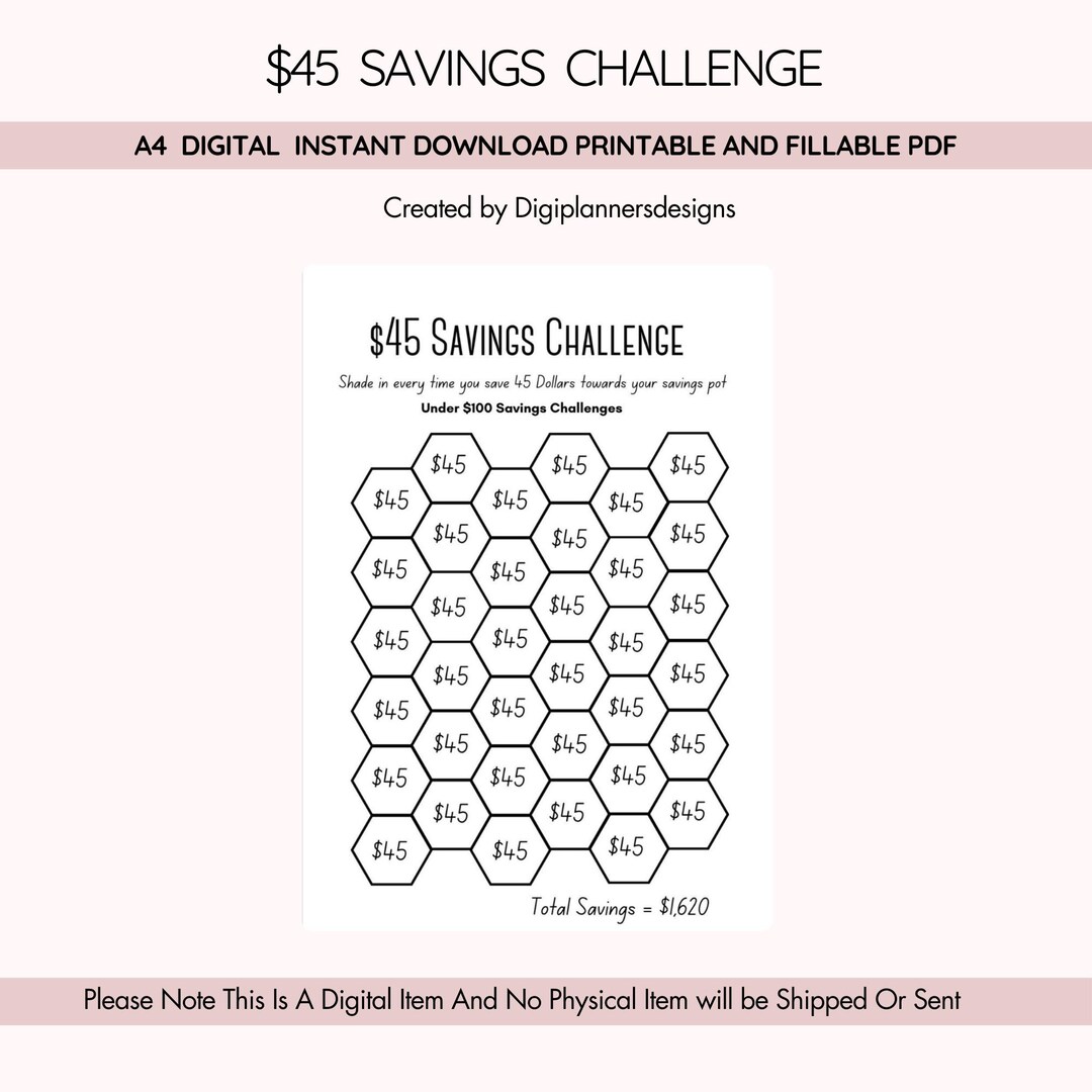 45 Dollar Saving Challenge,savings Box, Savings Binder, Savings